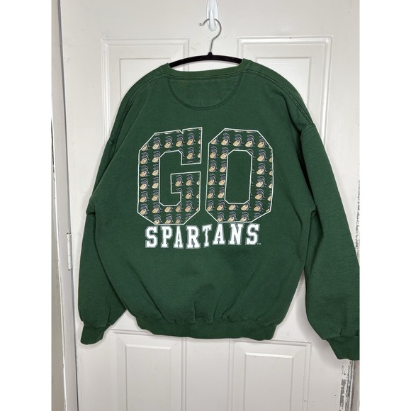 Vtg Michigan State Spartans Crewneck Sweatshirt 90s DOUBLE SIDE XL MSU Sparty - Picture 2 of 12